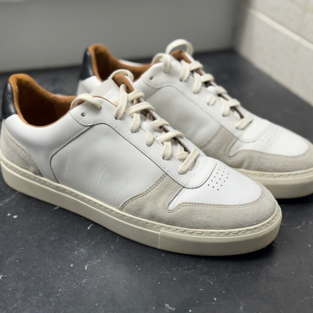 Allen Edmonds White and Gray Leather Men's Sneakers